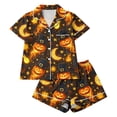 thumbnail image 2 of Xdegoge Women'S Flaming Pumpkin and Moon Pajamas Set Short Sleeve Sleepwear Halloween Casual Soft Loungewear Button Down Shirt and Shorts 2 Piece Comfy Pjs Set, 2 of 8