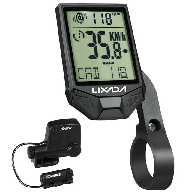 Cycling Wireless Computer Bike Computer Cadence Multifunctional Rainproof Cycling Computer with Backlight LCD Black