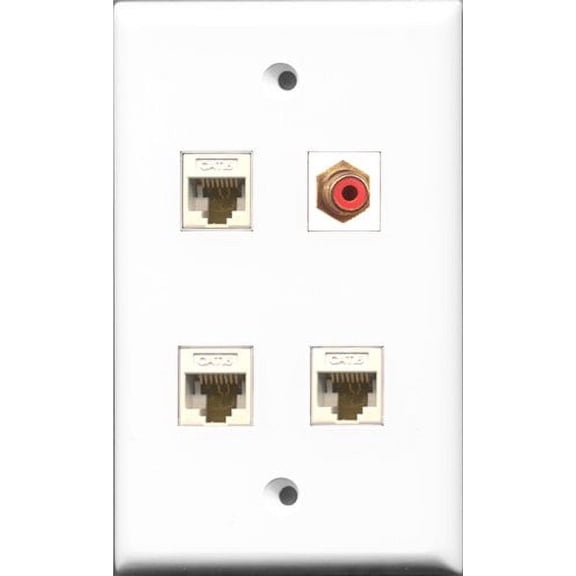 RiteAV 1 Port RCA Red 3 Port Cat6 Ethernet White Wall Plate