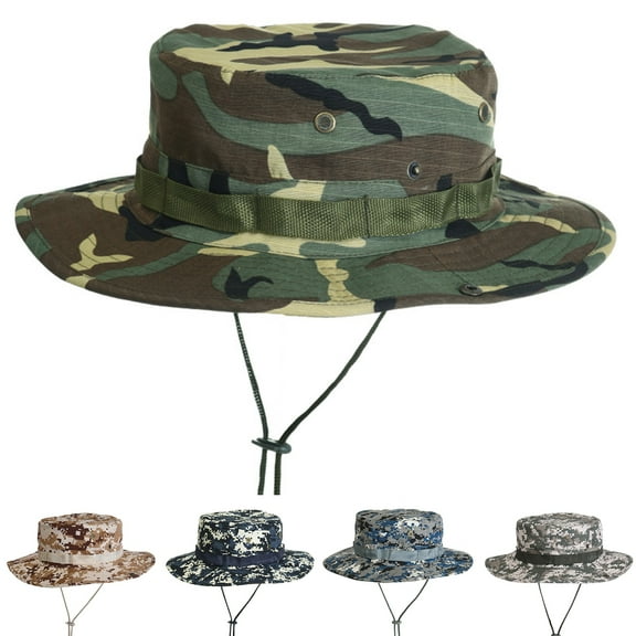 Sunjoy Tech Camouflage Print Fisherman Hat Breathable Wide Brim Boonie Hat Outdoor UPF 50 Sun Protection Safari Cap for Travel Fishing