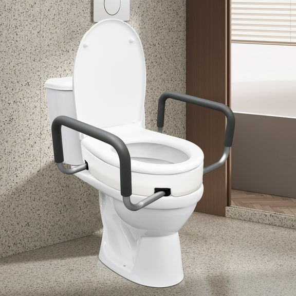 ALSO GO Raised Toilet Seat 250lbs with Handles, 3.5-inch Raised Toilet Seat, Heavy Duty Toilet Seat Riser for Seniors and Disabled Individuals, Handicap Toilet Seat with Padded Arms