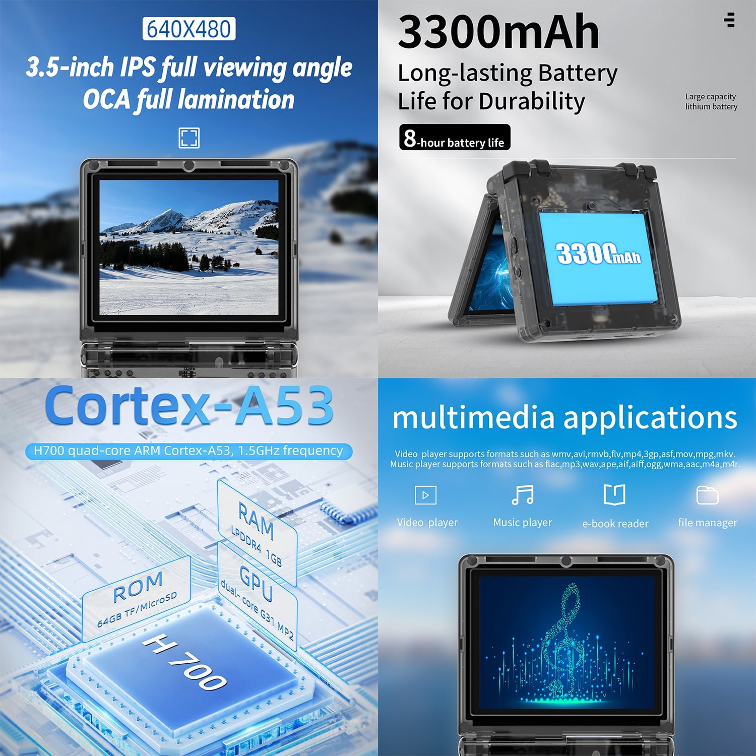 RG35XXSP Handheld Game Console,3.5"Screen,3300mAh Battery,5G WiFi Bluetooth HD and TV Output Black