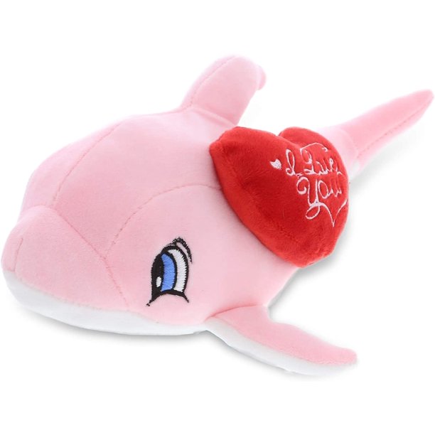 Dollibu I Love You Baby Soft Plush Pink Dolphin Cute Stuffed Animal With Red Heart And With Name Personalization For Valentine Anniversary Romantic Date Boyfriend Or By Brand Dollibu Walmart Com