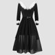 thumbnail image 1 of TaTaai Women's Evening Party Dress V Neck Long Sleeve Faux Fur Collar Mesh High Low Hem with Belt Stretchy Soft Fall Winter Gift, 1 of 3