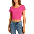 thumbnail image 2 of Open Back Crop Tops for Women Boat Neck Short Sleeve Backless Tees Y2k T-Shirts Going Out Summer Clothes (XL, Hot Pink), 2 of 8