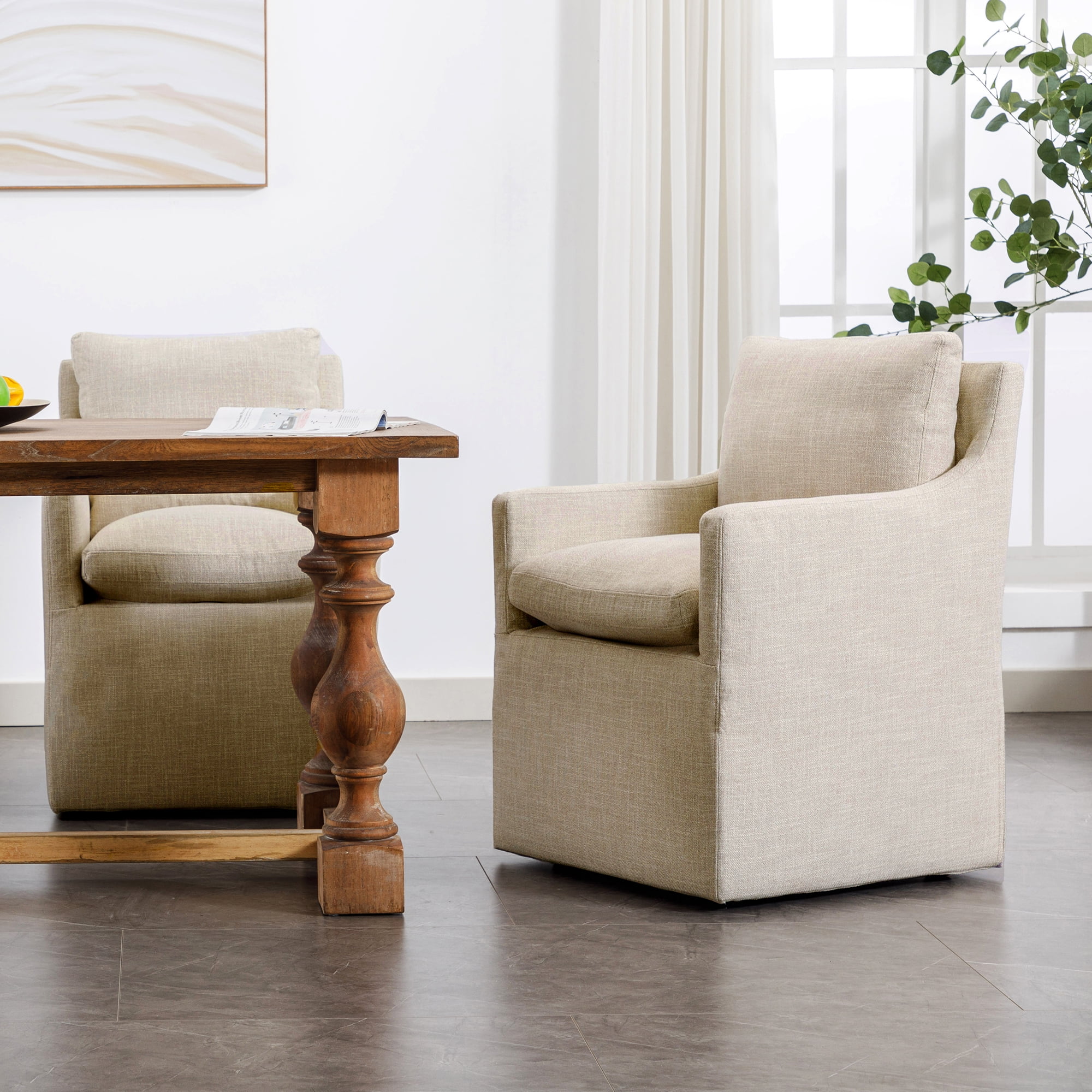 Duhome Modern Upholstered Dining Chair with Casters Slipcovered