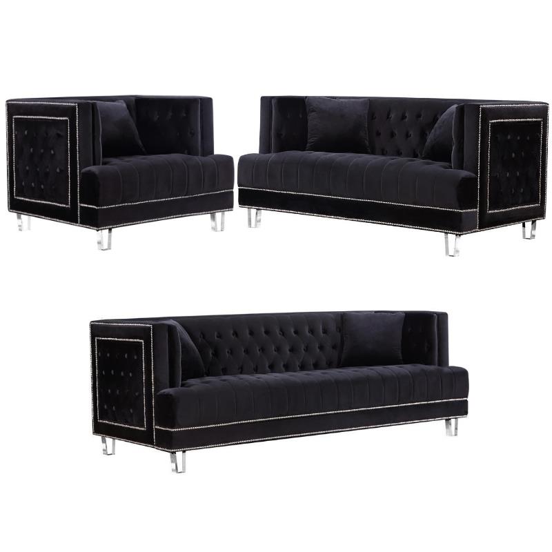 Home Square 3Piece Set with Velvet Sofa Loveseat and Accent Chair in