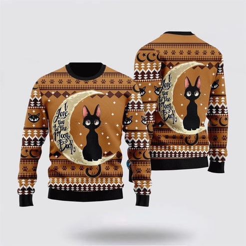 Pet Cat Sweater, Black Cat Moon And Back 3D Christmas Sweater, Gift For Cat Love, Cat Crewneck Sweater, Winter Fashion