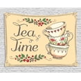 thumbnail image 1 of Tea Tapestry, Ornamental Coffee Tea Cups with Flowers Berries Swirl Leaf Ceramics, Wall Hanging for Bedroom Living Room Dorm Decor, 60W X 40L Inches, Champagne Vermilion Green, by Ambesonne, 1 of 2