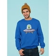 thumbnail image 2 of Green Alien With Ufo Design Sweatshirt Men - Men Sweatshirt, Royal Blue, Large, 2 of 4