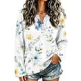 thumbnail image 2 of Women Waffle Knit Long Sleeve Henley Top Gradient Color Half Button V Neck Shirt Loose Fit Casual Tunic Blouse S, 2 of 7