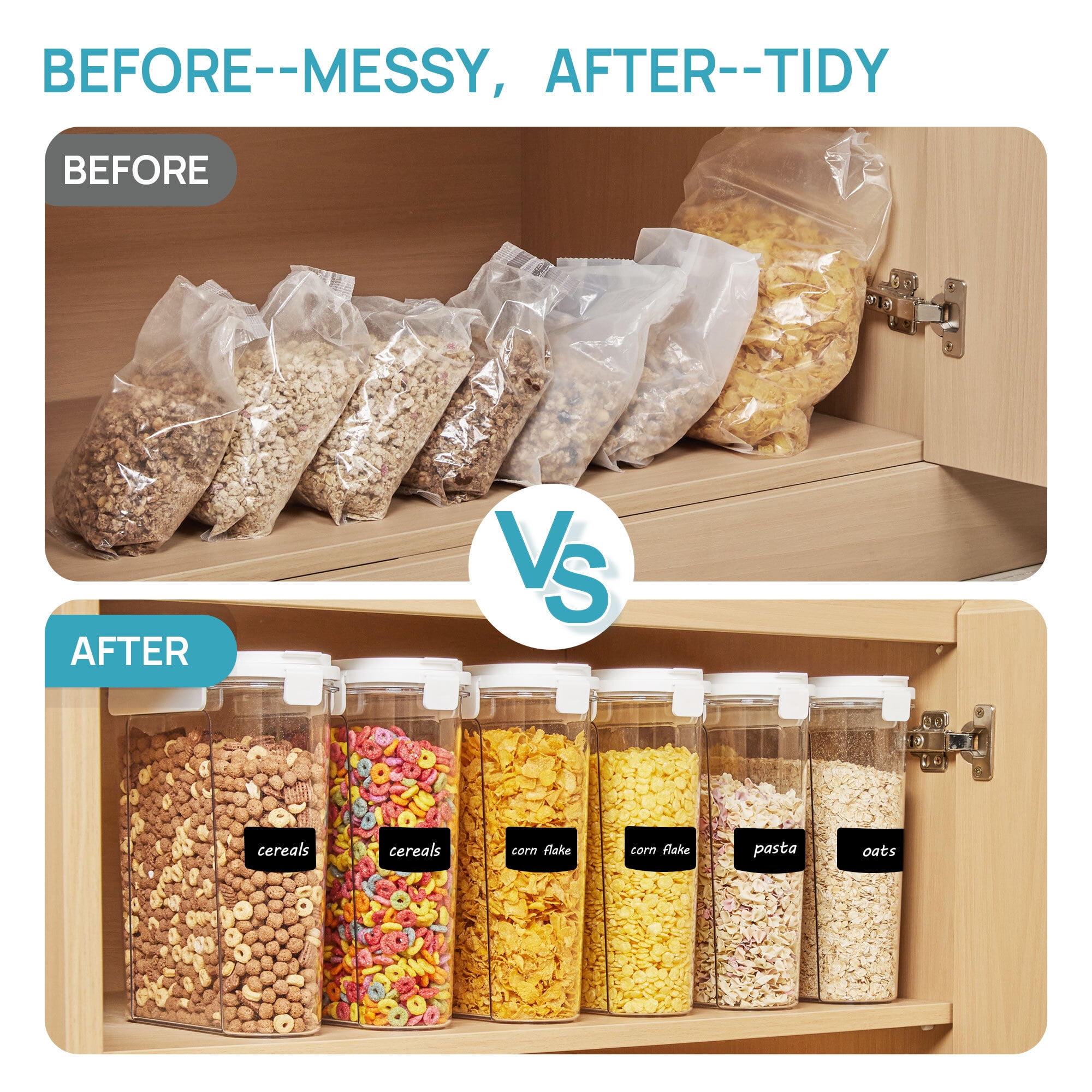 Sindcom Cereal Containers Storage Set, 4 PCS Airtight Food Organizer with Flip-Top Lids, Plastic Cereal Dispenser (135.2oz/4L)