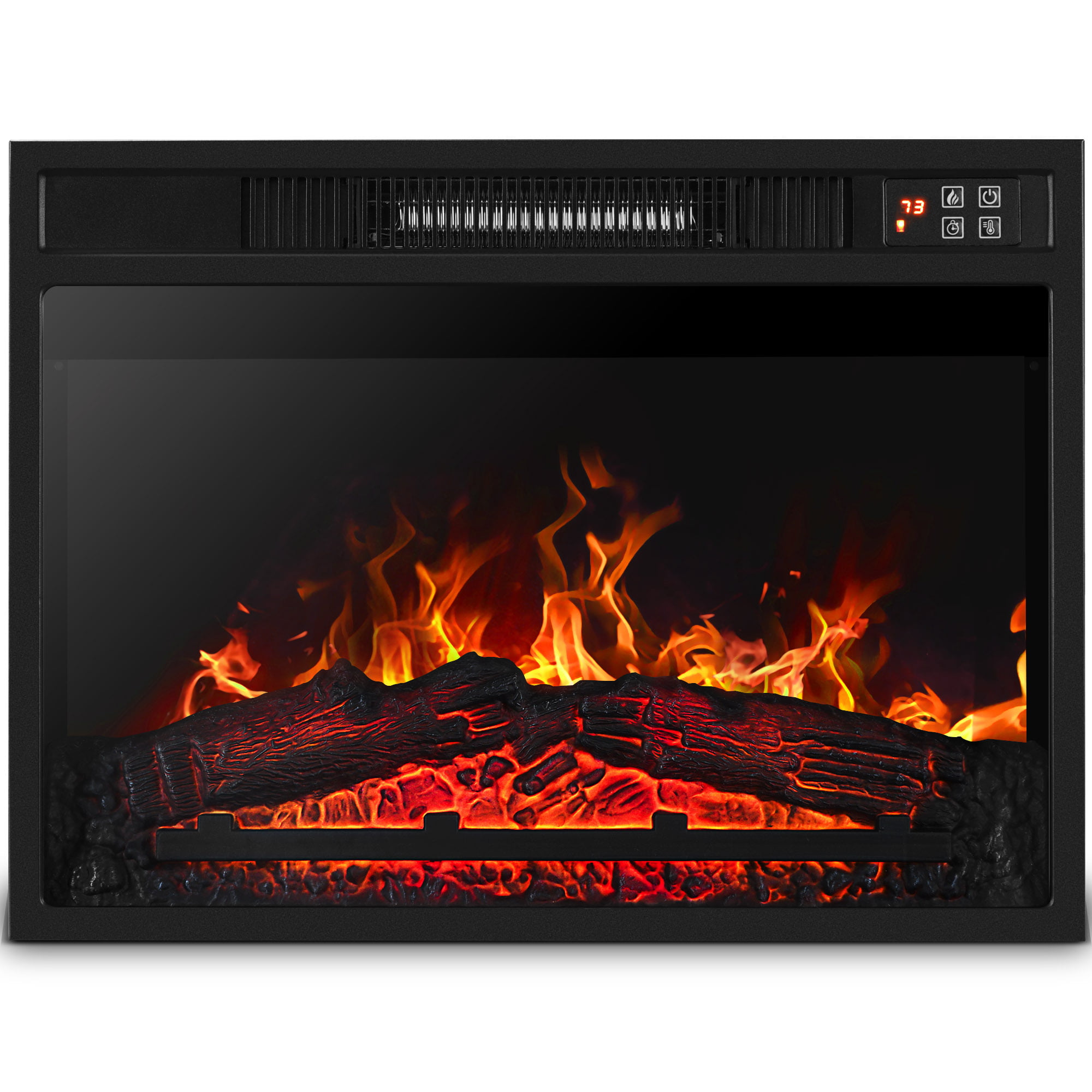 Black Retro Recessed Fireplace Heater with Fire Cracking Sound Masarflame 33 Electric Fireplace Insert 750/1500W Remote Control & Timer
