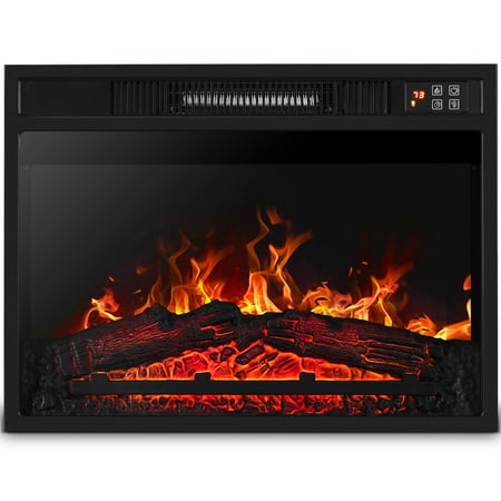 BELLEZE 23" Electric Fireplace Insert, Recessed Fireplace Heater with Remote Control, Indoor Fireplace Heater with Adjustable Brightness, Timer, Automatic Temperature Control, Black