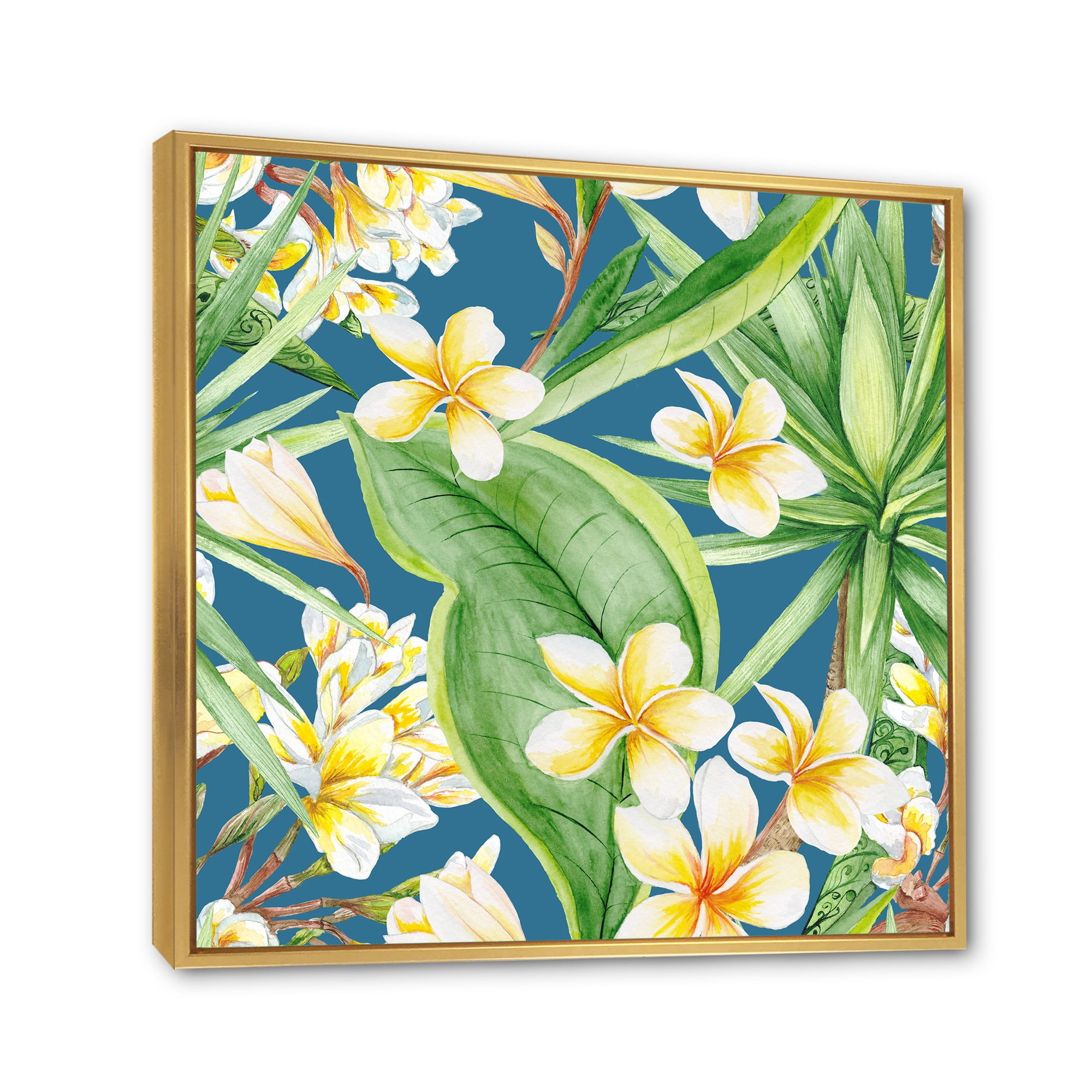 Designart 'Yellow Flowers and Tropical Foliage XV' Modern Framed Canvas Wall Art Print