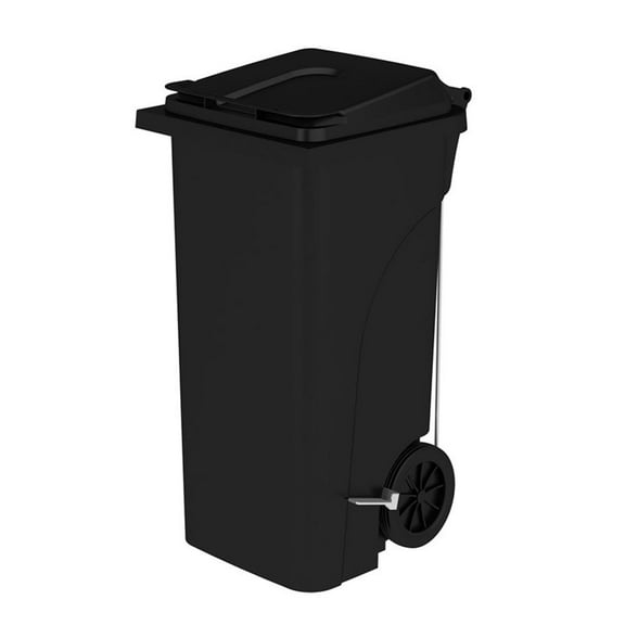 Pemberly Row Plastic Step-On Touchless 32 Gallon Trash Can in Black