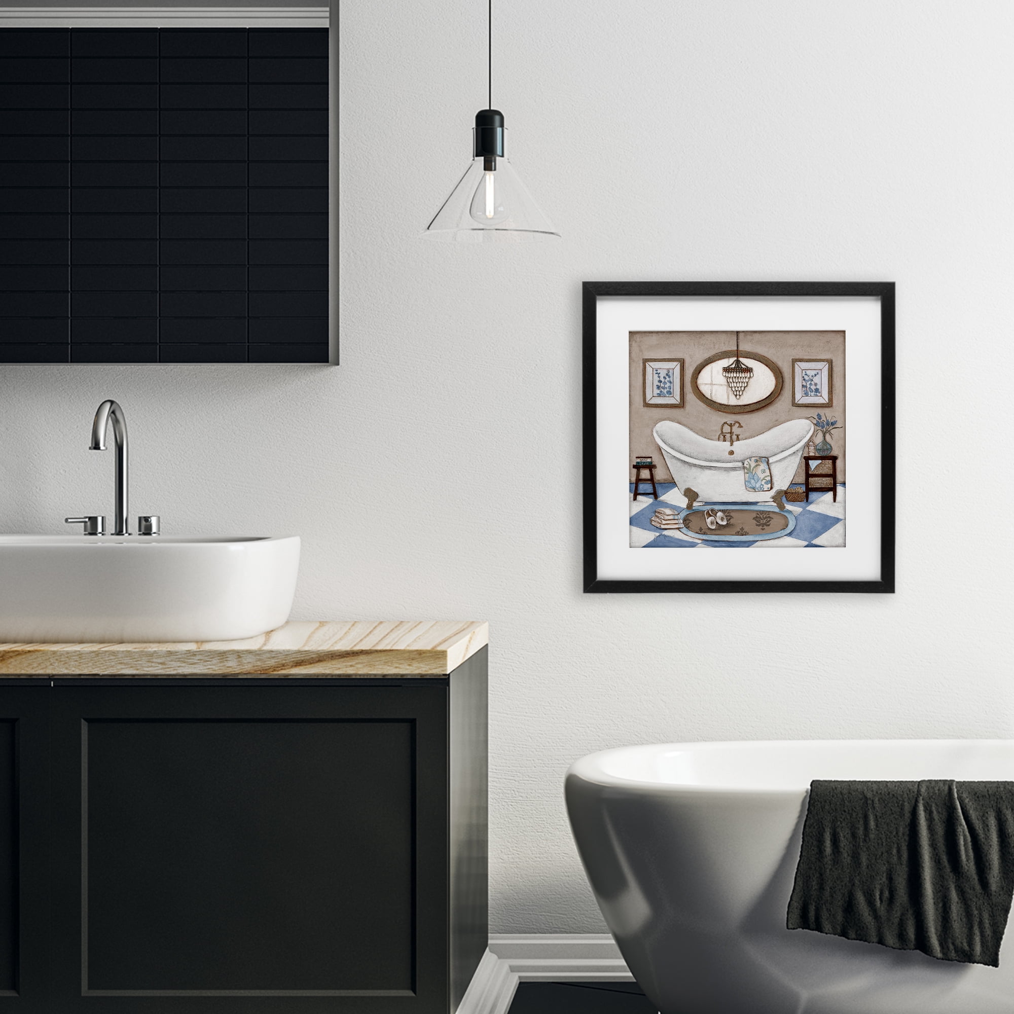 Stupell Industries Checkered Relaxing Bathtub Black Framed Print Under Glass, design by Janet Tava