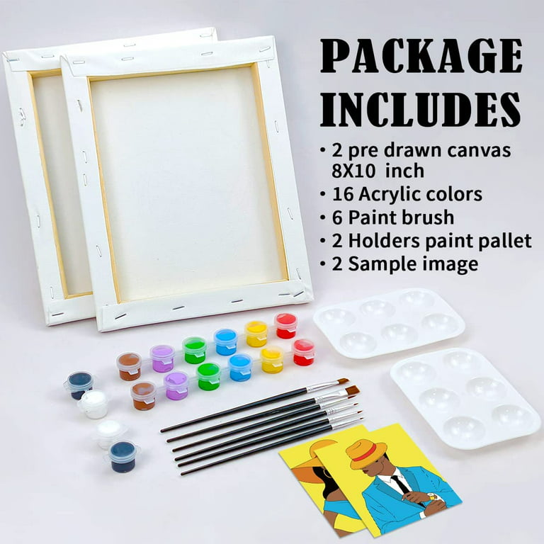 2 PACK Canvas Painting Kit Bundle, Love Couple Pre Drawn Stretched Canvas  Kit, Birthday Gift, Adult Sip and Paint Party Favor