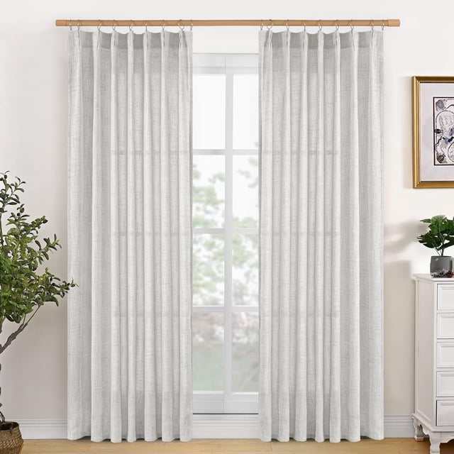 Pinch Pleated Linen Curtains 84 Inch Long Light Filtering Privacy Window Curtains with Hooks for Living Room Bedroom Track System, Light Grey, 40W X 84L, 2 Panels