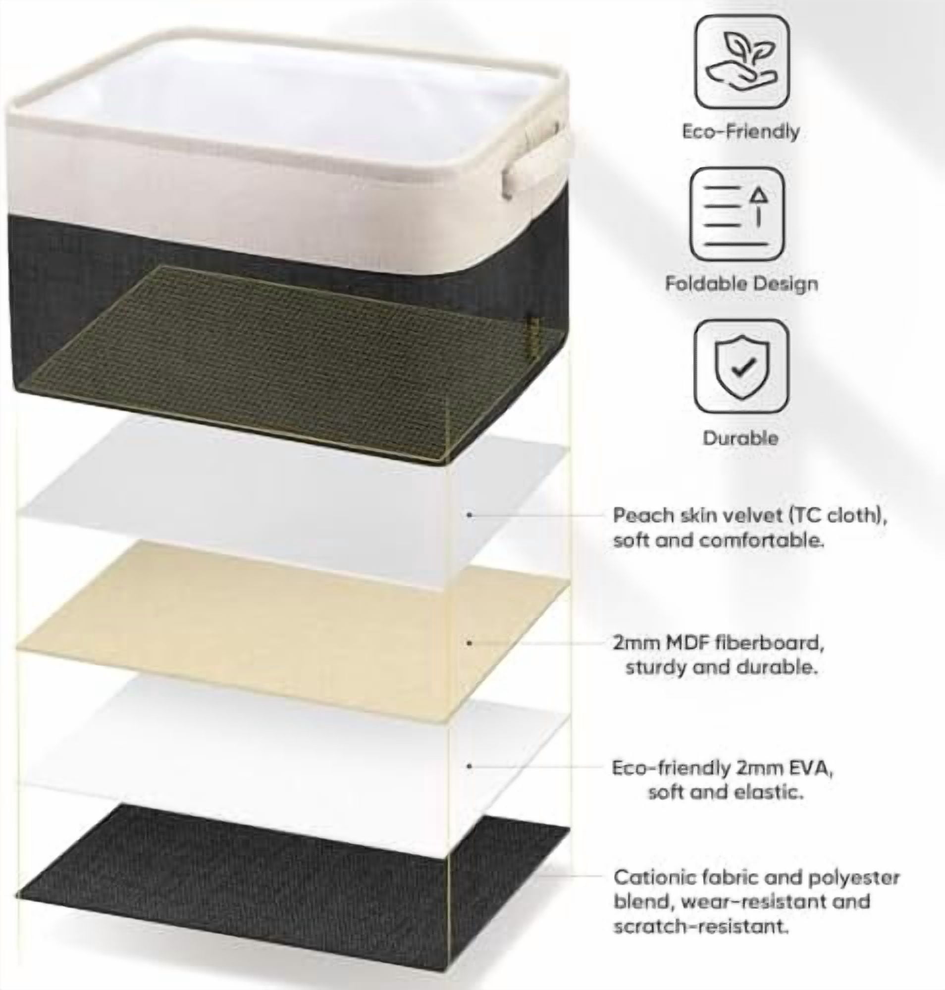 2 Pack Fabric Storage Bins for Shelves, Linen Storage Baskets for Organizing, Decorative Closet Bins for Clothes, Home (Black, 15"x11"x9.5")