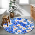 thumbnail image 5 of Blue Flower Round Rug 3ft Washable Circle Entryway Rugs Non Slip White Daisy Watercolor Floral Modern Painting Area Rug Indoor Floor Carpet for Bedroom Kitchen Living Room Office Dining Room Nursery, 5 of 8
