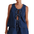 thumbnail image 4 of LYMAYTER Women's Denim Set‌ Sleeveless Bow Back Vest High Waist Shorts Casual Two Piece Summer Outfit, 4 of 8