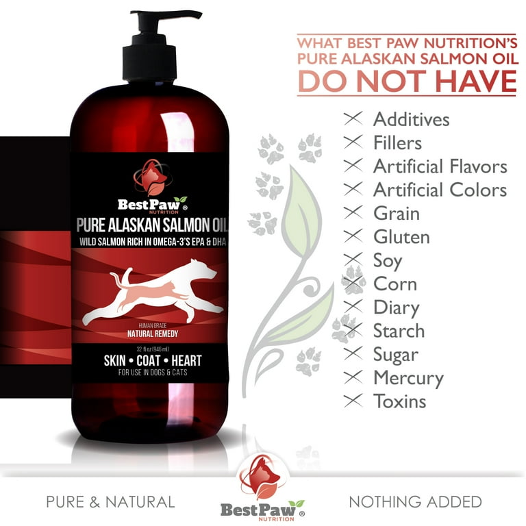 Best Paw Nutrition Pure Alaskan Salmon Oil for Dogs Cats Ferrets Liquid Supplement for Joint Pain Relief Soft Skin Shiny Coat Omega 3 Fish