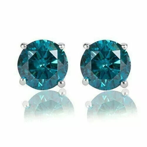 3Ct Round Cut London Blue Topaz Solitaire Stud Women's Earrings 14K White Gold Finish Silver