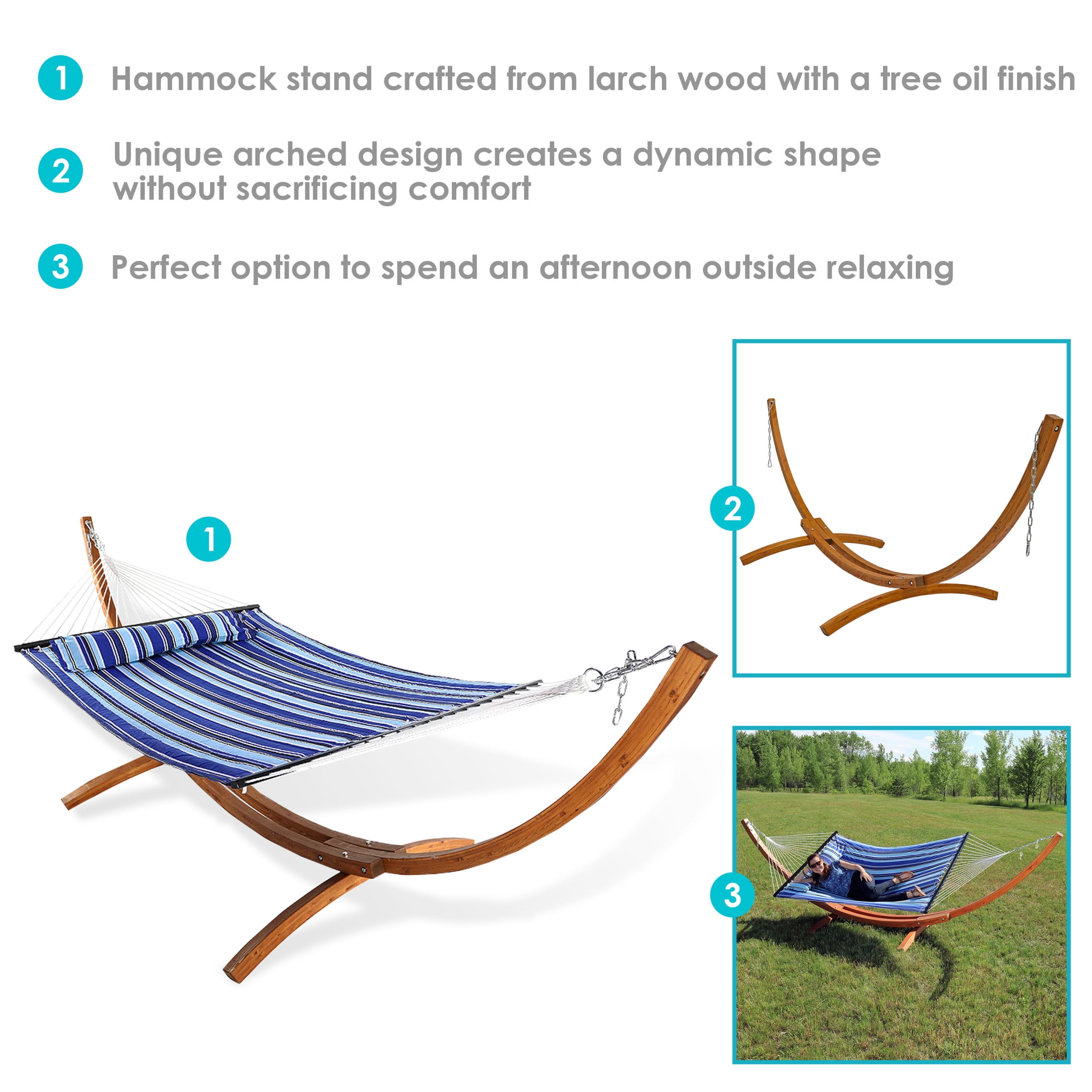 Sunnydaze 2-Person Polyester Spreader Bar Hammock with Stand, 400 lb Capacity - Catalina Beach