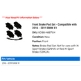 thumbnail image 2 of Front Brake Pad Set - Compatible with 2016 - 2019 BMW X1 2017 2018, 2 of 2
