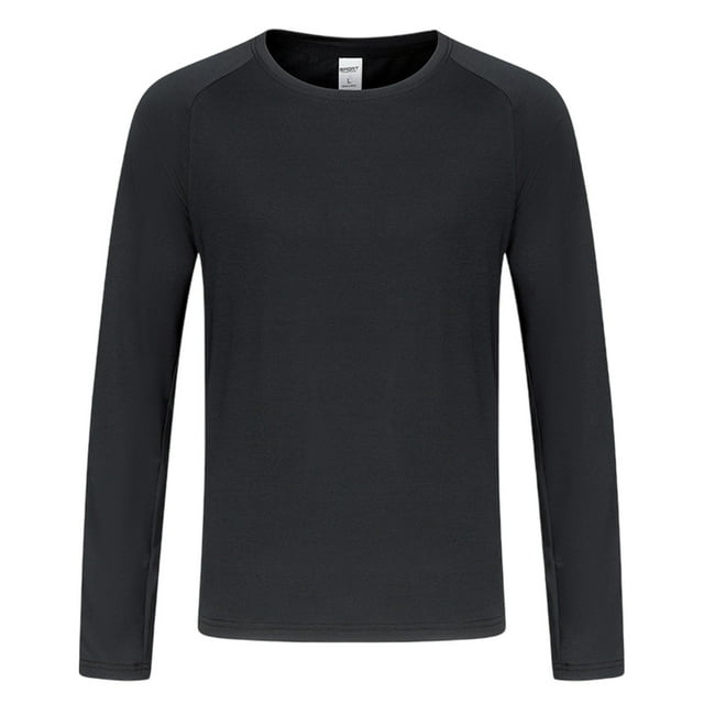Mens Sports Tops, Men's Solid Color Elastic Sports Raglan-Sleeve Long-Sleeve Round-Neck Top with Reflective Strips, Mens Sports Tops