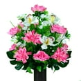 thumbnail image 7 of Sympathy Silks Artificial Cemetery Flowers Pink Dahlia/White Orchid Bouquet & Saddle with Vase, 7 of 7