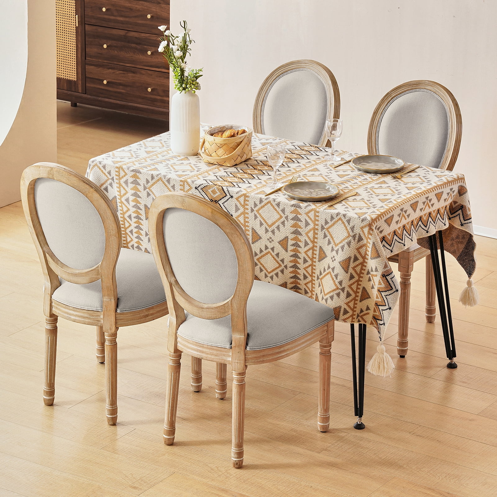 King Louis Back Side Chair Set of 2 Upholstered Linen Dining Room Chairs Light gray French Country Dining Chairs