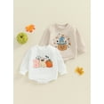 thumbnail image 4 of Aojekbee Baby Girls Boys Sweatshirts Rompers Halloween Clothes Letter Ghost Pumpkin Bat Print Long Sleeve Toddler Fall Bodysuits, 4 of 10