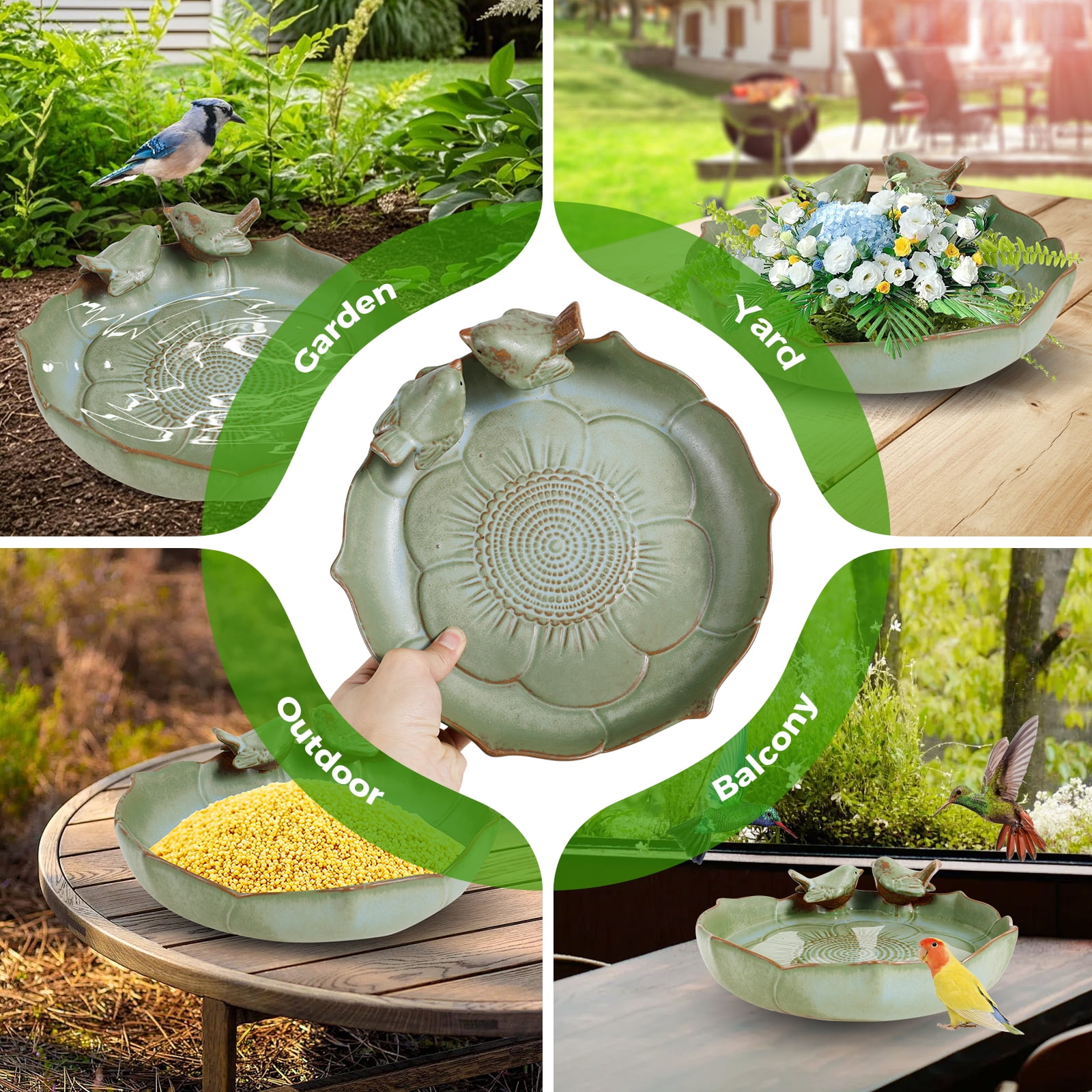 FUYGRCJ Ceramic Bird Bath for Outside Weather Resistant Bird Bath Bowl Only Vintage Birdbath for Outdoors Garden Tabletop Deck Balcony and Lawn