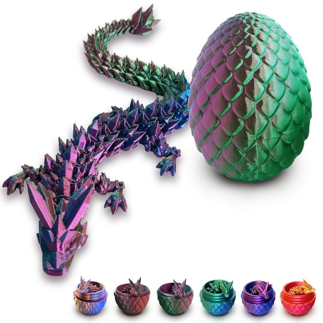 Figura de Dragón Impresa en 3D con Huevo de Cristal de 30 cm a Tres Colores