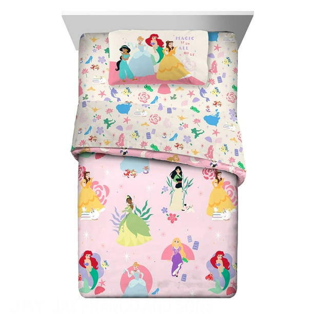 Disney Princess Kids Twin Bed in a Bag, Comforter Sheets and Sham, Pink