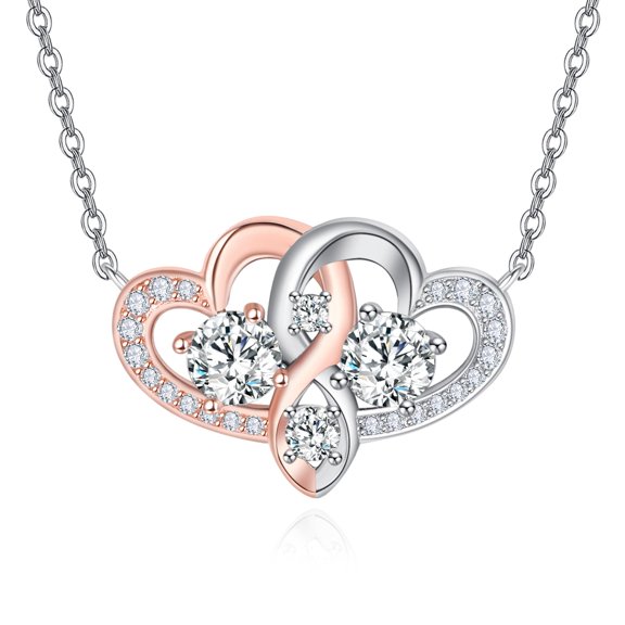 TANGPOET 2 Interlocking Heart Necklace Linked Heart Jewellry for Mom Dainty Necklaces 1st Anniversary Couple Birthday Gifts