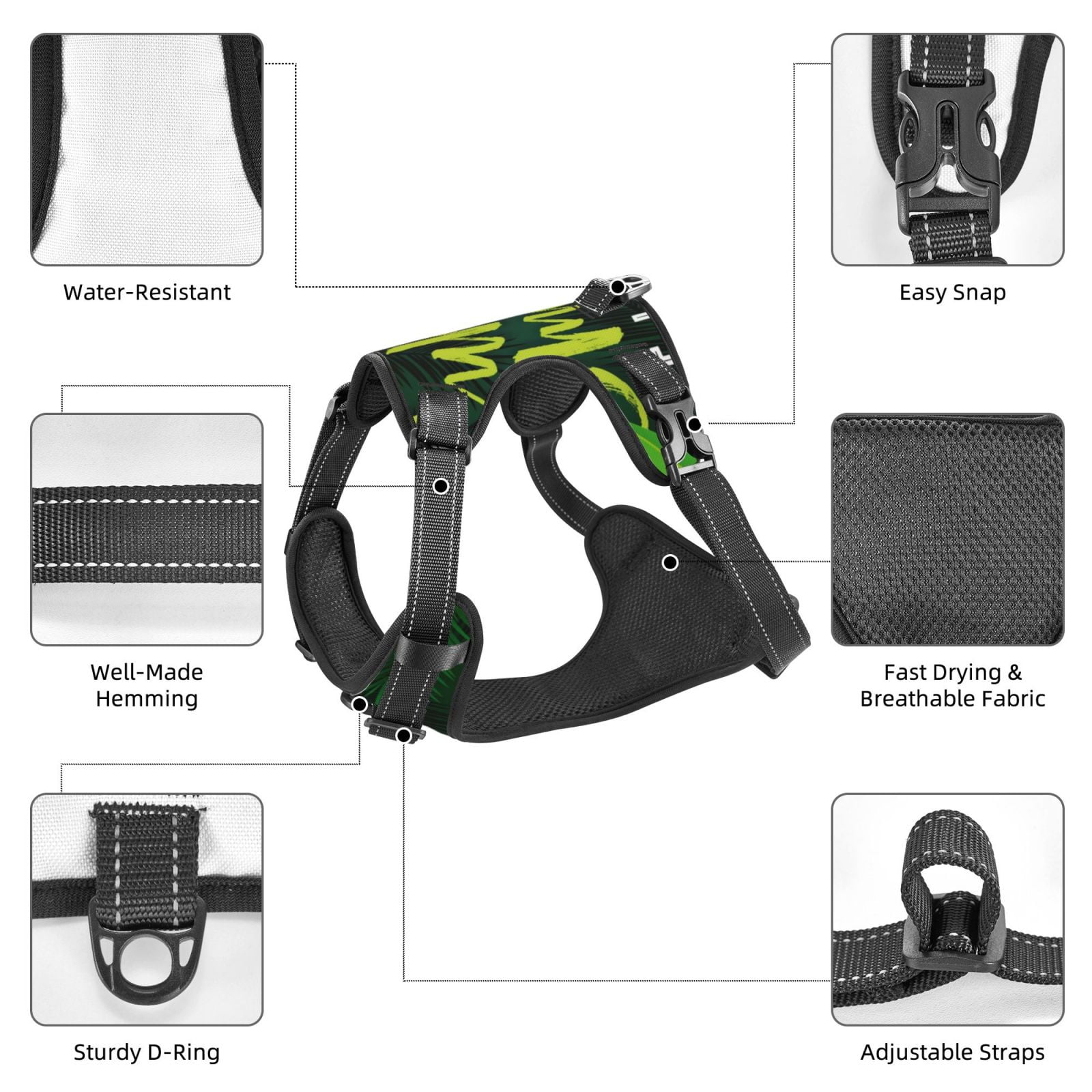 Vsdgher Tropical Summer Vibes Dog Harness, No-Pull Pet Harness, Dog Vest, Pet Vest for Small to Large Dogs-