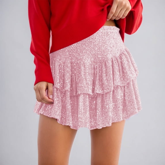 Daznico Sequined Pile Skirt Sequined Short Skirt Solid Color Pleated Skirt,Mardi Gras Clothing,XXL