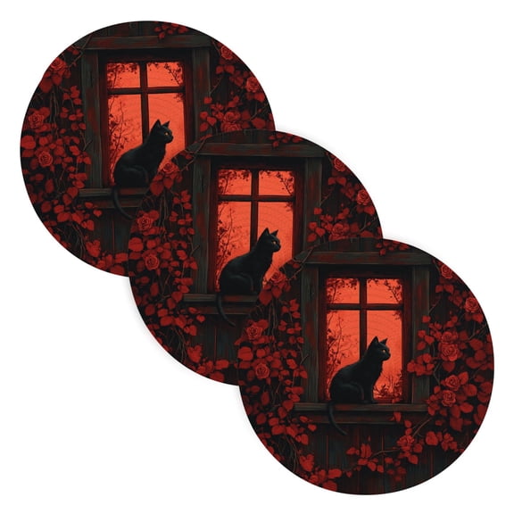 BZSMCE Mats for Pots,Pans Place Lonely Black Cat Simple Style Pattern Pot Mats