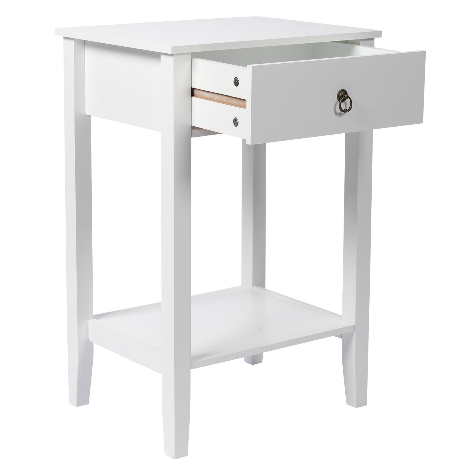 Ktaxon Wooden Side End Table Night Stand Storage Shelf with Bin Drawer Night Stand Sets of 2,White