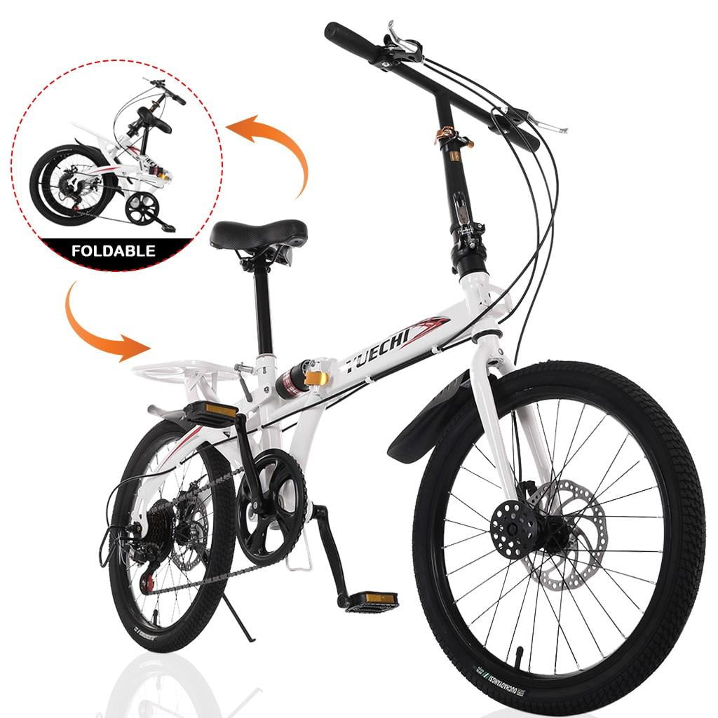 20in 7 Speed Folding Bike,Lightweight Urban Commuters Bicycle,Mini Mountain Bike,Compact Suspension Bike with Steel V Brake Bike Kickstand for Adult Men Women 