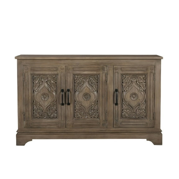 Taran Designs Isabella 3-door Carved Solid Wood Sideboard in Brown