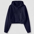 thumbnail image 7 of Womens Cropped Zip Up Hoodie Y2K Long Sleeve Sweatshirt Casual Loose Fit Jacket Navy L, 7 of 7