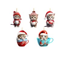 Lilixerw 5pcs Christmas Tree Ornaments Cat Hanging Decorations,3.1 inch Christmas Tree Decorative Cat Decor Pendant for Christmas Decor