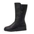 thumbnail image 1 of Zapatos Botines para mujer Botines de moda de otoño e invierno para mujer tacón de cuña de fondo punta redonda Color sólido cremallera lateral de imitación estilo informal cómodo (Black 6.5), 1 of 5