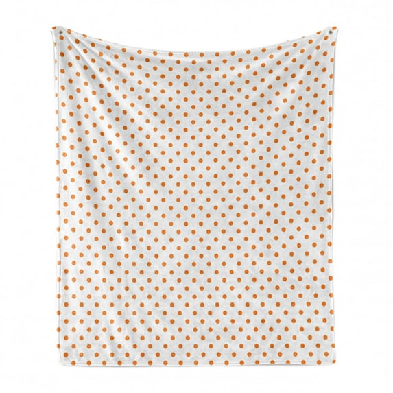 Orange Soft Flannel Fleece Blanket, Little Orange Polka Dots on Blank Backdrop Spotted Tile Pattern Retro Style Print, Cozy Plush for Indoor and Outdoor Use, 60" x 80", Orange White, by Ambesonne