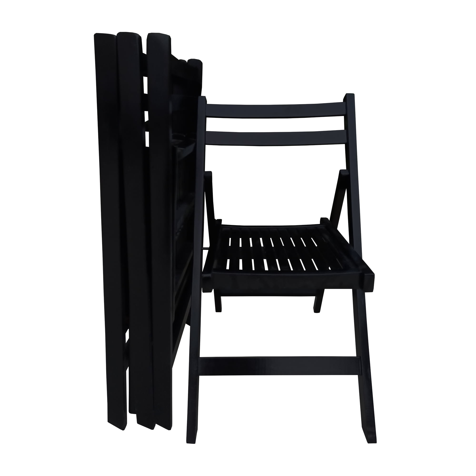 Wooden Folding Dining Chair, 4 Pack Slatted Wood Event Chair Indoor Outdoor Patio Use, Black