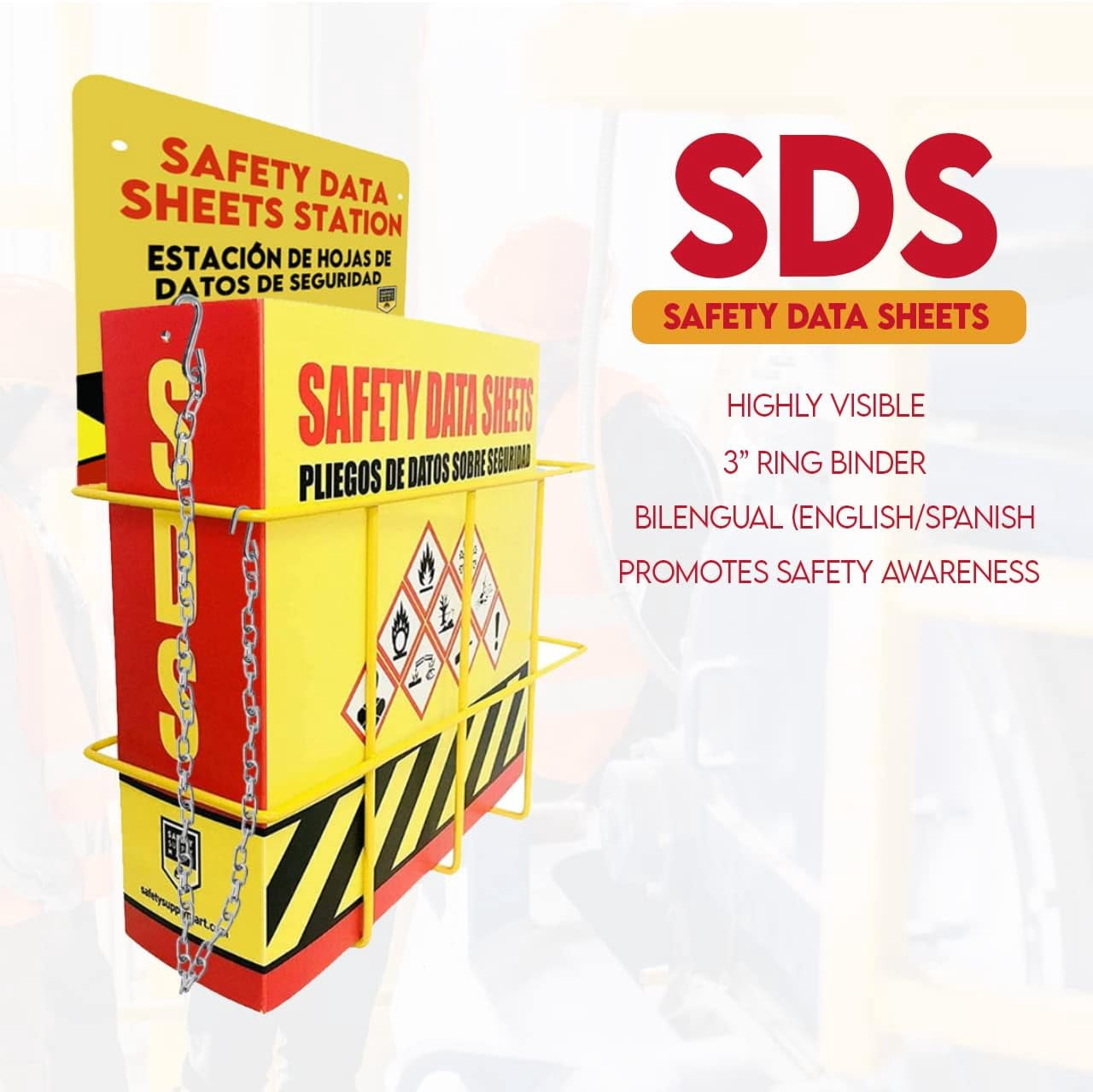Performore SDS Display Rack -Set with 3 Inch Heavy Duty Ring Binder, Wire Rack, SDS Station Sign, Chain, Mounting Hardware, SDS Poster & SDS Sticker (250 Roll)